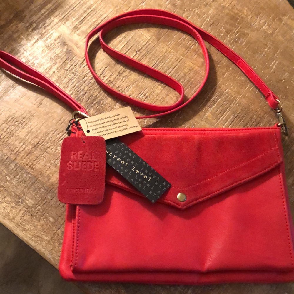 NWT STREET LEVEL Red (Real Suede Leather) Envelope Crossbody Purse